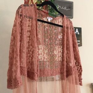 Open Front Embroidered Lace Kimono